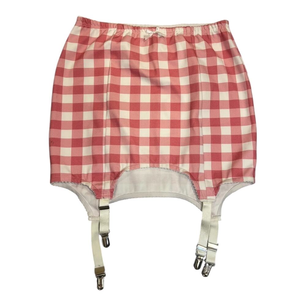 Current Mood Pink Gingham Garter Skirt L Coquette Lingerie Suspender Skirt Y2K - Picture 6 of 10